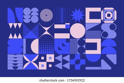Neo Modernism artwork pattern made with abstract vector geometric shapes and forms. Simple form bold graphic design, useful for web art, invitation cards, posters, prints, textile, backgrounds.