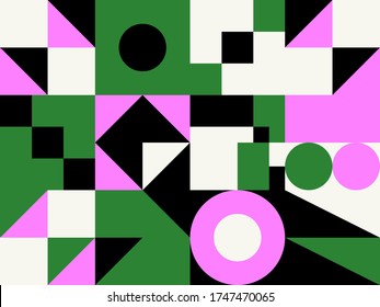 Neo Modernism artwork pattern made with abstract vector geometric shapes and forms. Simple form bold graphic design, useful for web art, invitation cards, posters, prints, textile, backgrounds.