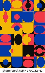 Neo Modernism artwork pattern made with abstract vector geometric shapes and forms. Simple form bold graphic design, useful for web art, invitation cards, posters, prints, textile, backgrounds.