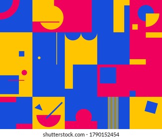 Neo Modernism artwork pattern made with abstract vector geometric shapes and forms. Simple form bold graphic design, useful for web art, invitation cards, posters, prints, textile, backgrounds.