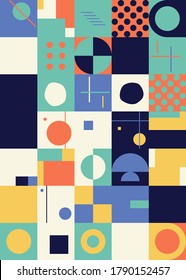 Neo Modernism artwork pattern made with abstract vector geometric shapes and forms. Simple form bold graphic design, useful for web art, invitation cards, posters, prints, textile, backgrounds.