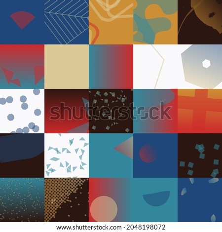 Neo Modernism artwork pattern made with abstract vector geometric shapes and forms. Simple form bold graphic design, useful for web art, invitation cards, posters, prints, textile, backgrounds.