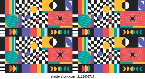 Patrón neo modernista. Obra de arte geométrica con formas y figuras simples. Patrón de moda para diversos orígenes, arte de afiches, diseño textil, impresiones decorativas, cartas invitadas, etc.  