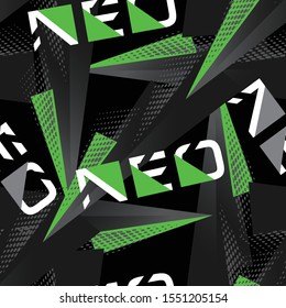NEO TRACK Abstract geometric seamless pattern. Graphic vector. Racing background for vinyl wrap and decal. Grunge, neon texture pattern. Sports textile. Fashion military. Vector bright print for fabri