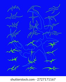 Elementos gráficos abstratos neotribais, formas tribais y2k conjunto de vetores