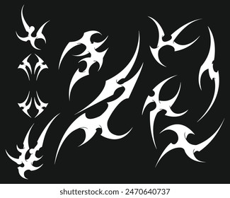 Neo tribal abstract shape white stencil,tattoo y2k,sharp shape 