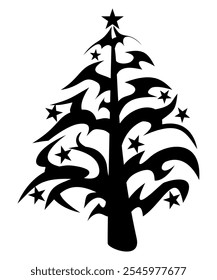 Neo tribal Christmas tree icon silhouette for stickers or greeting card