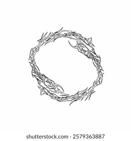 Neo tribal of circular thorn wreath with sharp and intricate details. Ideal for tattoo designs, gothic themes, and religious symbolism