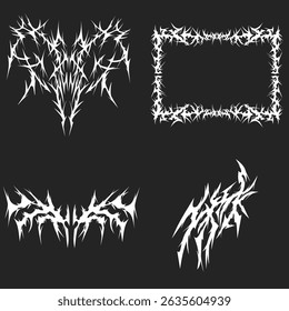 Neo Tribal Collection of Grunge Y2K Tattoo Graphic Elements. Vector Design of Cyber Sigilism Shapes
