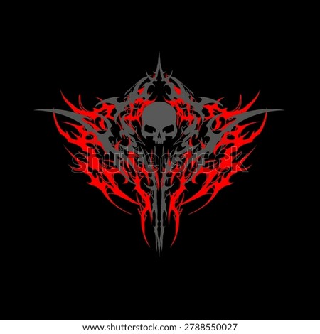 Neo tribal cyber gothic skull, aggressive abstract red gray design vector for print streetwear dark apparel 