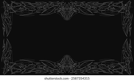 Neo Tribal Cyber Sigilism Frame Shapes Vector Design, cyber gothic abstract symmetrical design, grunge Y2K streetwear element