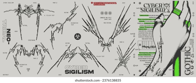 Neo tribal or cyber sigilism shape collection for tattoo, streetwear etc vector set