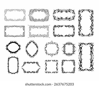 Neo tribal fire frames. perfect for tattoo flash sheets, band merchandise, dark apparel print, sticker design, or mystical gothic decoration. clean vector set on white background