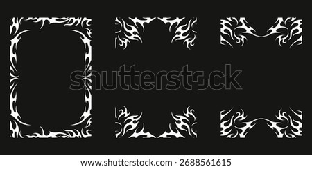 Neo tribal flame frame design. Stylish neo tribal flame frame design with white fire shapes on black background. Perfect for tattoo frame, poster border, or modern decorative artwork.