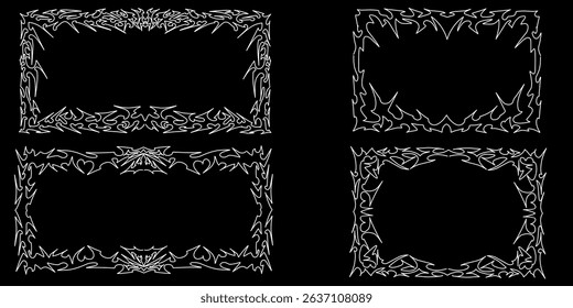 Neo Tribal frame collection. Cyber sigilism elements, gothic y2k sharp spikes sphere, square, rectangle