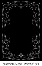 Neo tribal frame, cyber gothic symmetrical shape, futuristic y2k abstract borders. Cyber sigilism vintage vector design elements isolated