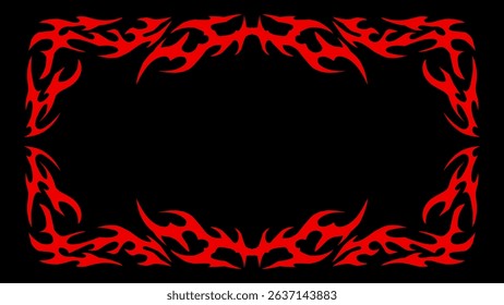 Neo tribal frame, cyber gothic symmetrical border in abstract shape free-hand style vector design