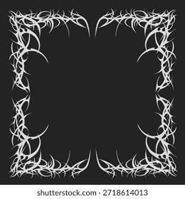Neo tribal frame design with sharp white lines on a black background, presenting a modern and edgy style for posters, album covers, streetwear, and graphic design.