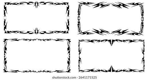 Neo Tribal frame set. Cyber sigilism elements, Y2K gothic with sharp spikes in rectangular shapes. Vector.