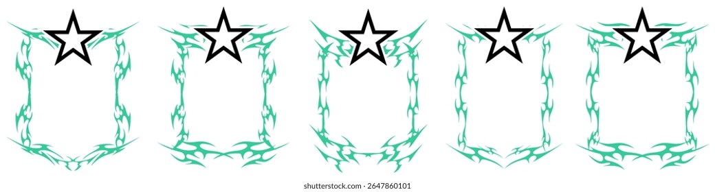 Neo tribal frame with star sharp symmetrical vector. edgy border combining tribal aesthetics with sharp, symmetrical star elements. bold designs, abstract art, or graphic embellishments with a unique 