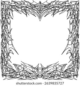 Neo Tribal frame. Y2K cyber sigilism elements, gothic sharp spikes in square shape. Vector.