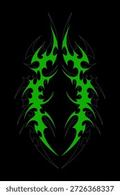 Neo Stamm gothic Tattoo, Vektor y2k retro futuristische Cyber-Symmetrie Formen, dunkle Wurzeln Zweige. Metal Musik Cover Print. Neo-Stamm-Spitzen-Symbol