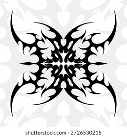 Neo Stamm gothic Tattoo, Vektor y2k retro futuristische Cyber-Symmetrie Formen, dunkle Wurzeln Zweige. Metal Musik Cover Print. Neo-Stamm-Spitzen-Symbol
