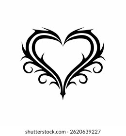 Neo tribal heart shapes vector, symmetry minimalist tattoo design isolated on white background