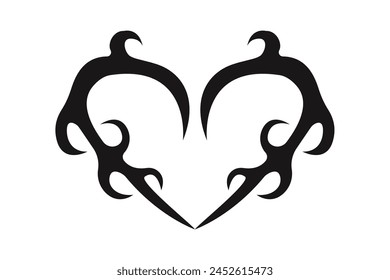 Neo corazón tribal y2k estética tatuaje gótico cubierta, fuego o alas silueta abstracta aislada en el fondo. Divisor, borde, ornamento del cuerpo cibernético, decoración goth del Web neotribal