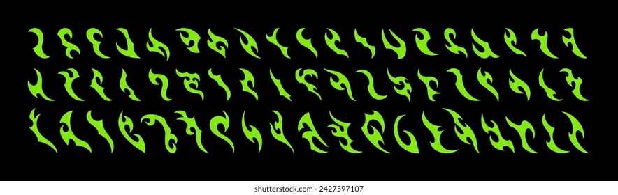 Neo Tribal Icons Set. Y2K Tattoo Elements. Vector Gothic Acid Shapes in Cyberpunk 2000s Style for Poster, T shirt Print, Stickers, Web Design, Social Media