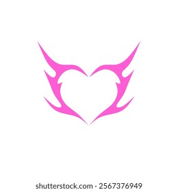 Neo tribal pink heart y2k vector design. Abstract Gothic heart icon isolated on white background