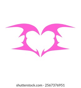 Neo tribal pink heart y2k vector design. Abstract Gothic heart icon isolated on white background