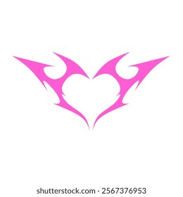 Neo tribal pink heart y2k vector design. Abstract Gothic heart icon isolated on white background