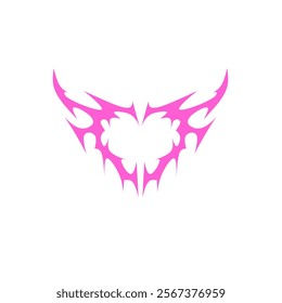 Neo tribal pink heart y2k vector design. Abstract Gothic heart icon isolated on white background