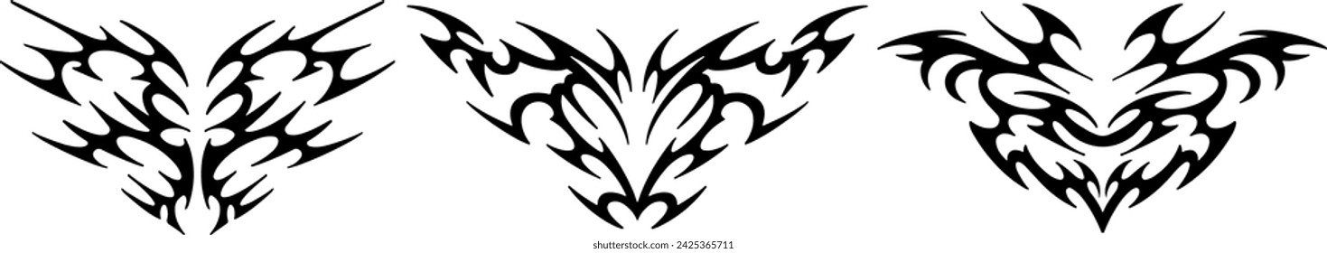 Neo tribal shape. Neotribal y2k aesthetic tattoo. Succubus womb art, cyber sigilism style hand drawn ornaments. Vector illustration
