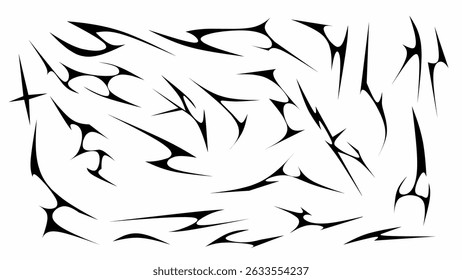 Neo tribal shape vector set. Cyber Gothic Y2K sharp elements abstract design isolation.
