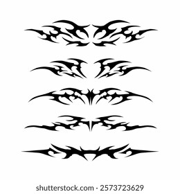 neo tribal sigilism symmetrical shapes. Cyber ​​Gothic Element, design pattern in Abstract black and White color vector set