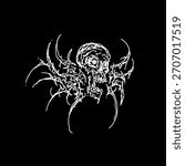 neo tribal skull with wings vector design for tattoo, gothic streetwear dark apparel