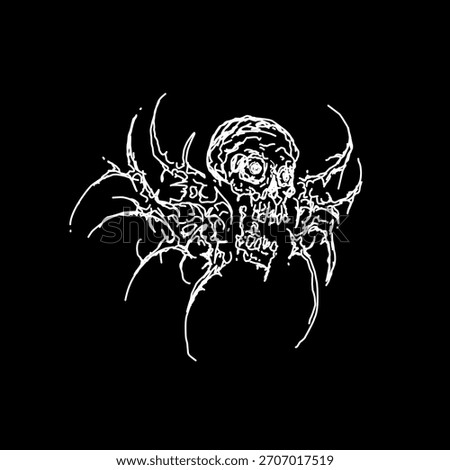 neo tribal skull with wings vector design for tattoo, gothic streetwear dark apparel