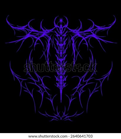 neo tribal spine shaped vector with symmetrical spikes, perfect for edgy streetwear graphics, tattoo art, or digital dark branding