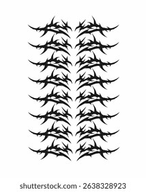 Neo tribal spine vector design, Symmetrical, sharp, and aggressive. Ideal for tattoo stencils, decals, or cyberpunk fashion prints