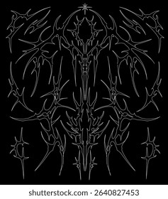 Neo tribal symmetrical abstract pattern, sharp and branching sigil, concept vector design for tattoo, poster music and t-shirt print apparel decoration