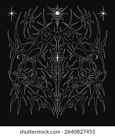 Neo tribal symmetrical abstract pattern, sharp and branching sigil, concept vector design for tattoo, poster music and t-shirt print apparel decoration