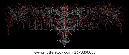 Neo tribal symmetrical abstract pattern, sharp and branching sick sigil, abstract red black concept vector design for tattoo, poster music and dark wear print curse apparel