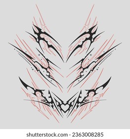 Neo Tribal symmetrical shapes. Cyber sigilism elements, gothic y2k sharp spikes with bones. Vector shape set