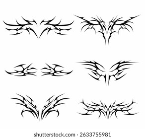 Neo tribal symmetrical vector design with cyber sigilism aesthetics isolation, perfect for tattoos, decals, and alternative graphic projects