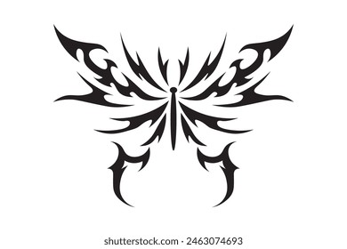 Neo tribal tattoo butterfly. Abstract ethnic shape in gothic style. Individual designer element for decorating. Vector illustration