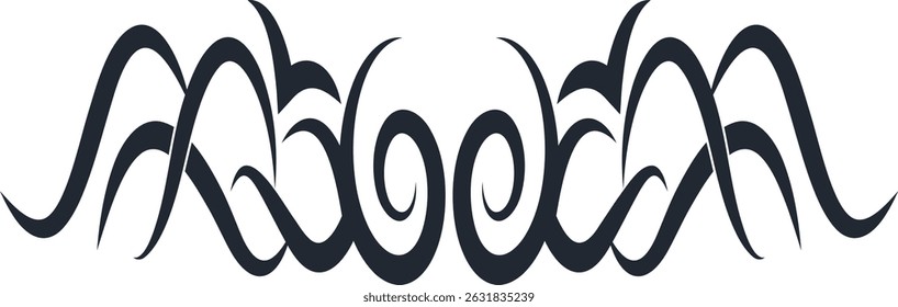 Neo Tribal Tattoo Illustration Isolated on White Background. Vector Clipart in Y2k Style
