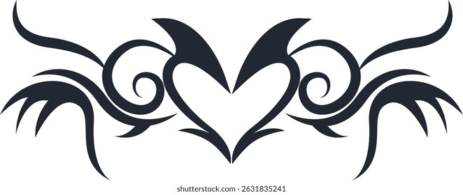 Neo Tribal Tattoo Illustration Isolated on White Background. Vector Clipart in Y2k Style