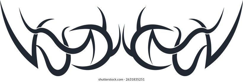 Neo Tribal Tattoo Illustration Isolated on White Background. Vector Clipart in Y2k Style
